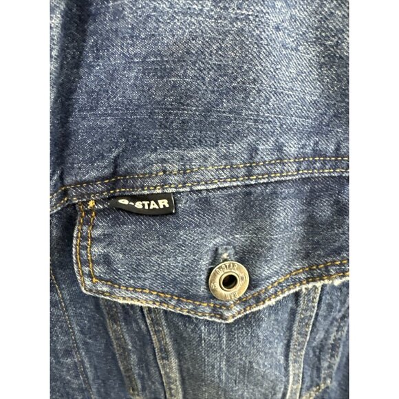 G star Jacket Mens M blue denim button Biker Light Distress Jean 3301 Slim - Picture 2 of 10